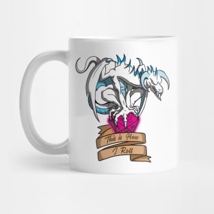 White Dragon with D20 die "This is How I Roll" Mug